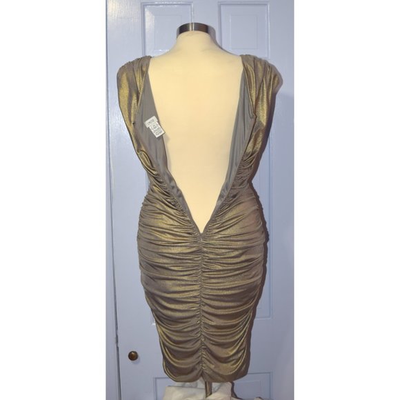 Cache Ruched Body-Con Jeweled Gold Dress XS - Picture 7 of 7